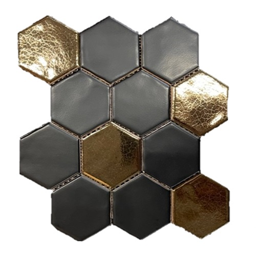 Hexagonale Mosaic Black-Gold 28x30 cm   Hexagonale Mosaic Black-Gold 28x30 cm