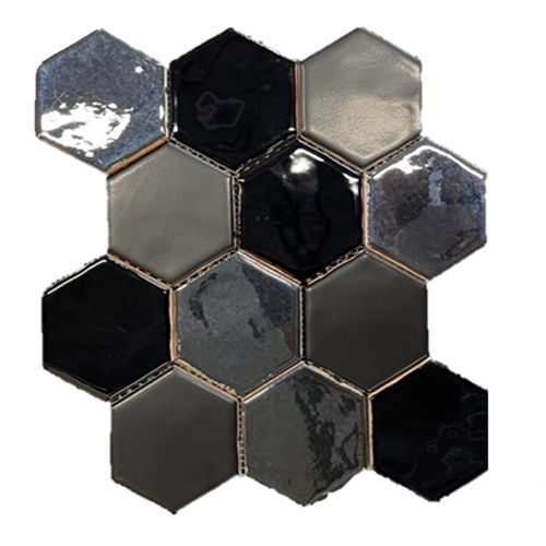 Hexagonale Mosaic Black-Metal 28x30 cm  Hexagonale Mosaic Black-Metal 28x30 cm